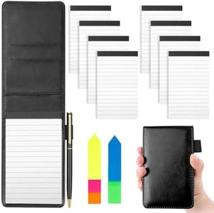 SHAIDOJIO 11Pcs Small Pocket Notepad Holder Set, Mini Notepad Pen Holder with 50 Lined Sheets, A7 Pu Leather Pocket Notebook with 8 Memo Book Refills, 1 Metal Pen, 1 Index Tag for Home Office School