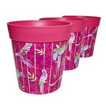 Hum Flowerpots, 22cm Set of 3, Various Patterns Colours and Sizes, Indoor/Outdoor Plastic Plant Pots, Pink Parrots