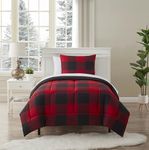 5 Piece Comforter Set Bed in a Bag Buffalo Check Christmas Print All Season Soft Down Alternative Bedding Comforter Set & Luxurious White Microfiber Bed Sheets, Twin, Buffalo Plaid Burgundy/Black