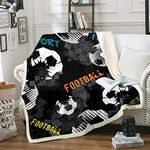 Loussiesd Boys Football Throw Blanket Sports Theme Sherpa Blanket for Couch Chair Sofa Soccer Ball Pattern Fleece Blanket America Football Style Warm Plush Blanket Bedroom Decor Double 60"x79"