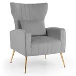 Giantex Velvet Accent Chair with Lumbar Pillow, Upholstered Tufted Wingback Arm Chair w/Golden Metal Legs, Mid Century Modern Single Sofa Chair for Living Room Bedroom, Max Load 400 LBS, Grey