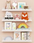 WooDinto Bookshelf Set of 4-18 Inch Floating Nursery Book Shelves, Picture Ledge Shelf for Wall Decor and Storage - Perfect for Books, Toys, Photo Frames, and Nursery Décor (White)