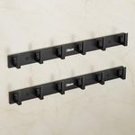 Crasts Aluminium Stainless Steel Cloth Hanger Wall Mounted with 6 Hooks for Bathroom/Kitchen,Door - Cloth Hanger/Towel Hanger/Keys Holder (2, Black)