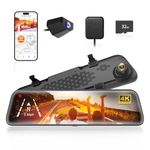 WOLFBOX G840S 12" 4K Mirror Dash Cam with 5.8GHz WiFi, 2160P Full HD Smart Rearview Mirror for Cars & Trucks, Front and Rear Dual Cameras, Night Vision, Reverse Assist, Included 32GB Card & GPS
