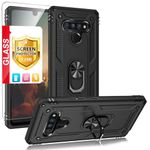 TJS Phone Case Compatible with LG Stylo 6, with [Full Coverage Tempered Glass Screen Protector][Impact Resistant][Defender][Metal Ring][Magnetic Support] Protector Cover (Black)