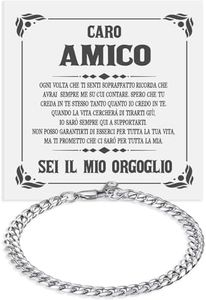 Bracciale Cubano Uomo in Acciao Inox Lucidato Caro Amico Idea regalo compleanno - Idee Regali per lui per Natale anniversario - Cofanetto con DEDICA incluso (21, Caro Amico 2)