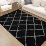 Sungea Boho Living Room Rug,Black 5x7 Area Rug Washable Cotton Hand Woven Bedroom Rug Modern Tufted Stain Resistant Dining Room Rug,Absorbent Soft Floor Rug for Nursery Home Decor