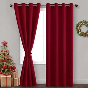 DWCN Blackout Curtains for Bedroom Sewn with Tiebacks - Thermal Insulated Light Blocking Grommet Window Curtains for Living Room, Each W132 cm x D243cm, Set of 2 Drape Panels, Burgundy