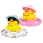 Pinenuts 2 PCS Car Duck Decoration Dashboard, Yellow Rubber Duck Car Ornament with Sun Hats Swimming Rings Sunglasses and Gold Chains for Car Office Bedroom Decoration