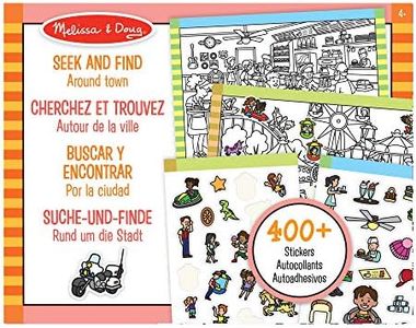 Melissa&Doug Busca y Encuentra en la Ciudad-Bloc para Jugar con Pegatinas y para Colorear | Libro de Actividades para niños | 4+ Anni, Multicolor (Melissa & Doug 40150)