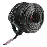 VEVOR Synthetic Winch Rope, 3/8 Inch x 100 Feet 26,500 lbs Synthetic Winch Line Cable Rope with Protective Sleeve + Forged Winch Hook + Pull Strap, Universal Fit for SUV, Large Off-Road Vehicle, Truck