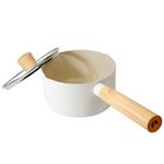 wellhouse 1.9 QT Small Ceramic Saucepan with Lid Ceramic Milk Pan with Glass Lid Small Pot Induction Milk Pot Wood Handle PFOA Free(Beige)