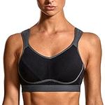 SYROKAN Women's Comfort Sports Bra High Impact for Large Breasts Wireless Stretch Support Bounce Control Black/Grey-1 34D