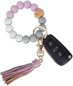 BIHRTC Bracelet Keychain Wristlet Silicone Beaded Bangle Key Ring PU Leather Tassel House Car Key Ring Bracelet Keychain Wristlet Portable House Car Keys Ring Holder for Women Girls