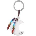 KYEYGWO Crystal Moon Keychain for Women, 7 Chakra Beads Tassel Keyring Decor, Handmade Lucky Lanyard Pendant Keychain, White Howlite