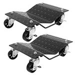 Richeer Set of 2 Wheel Dolly, Heavy Duty 3000 LBs Capacity Tire Wheel Car Vehicle Dolly with Brakes（Black）