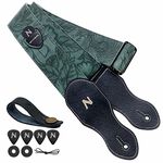 Nefelibata Guitar Strap with Pick Pocket,2.3 inch Porter Style Vegan Leather Guitar Straps, 60s Western Vintage,Guitar Pick,Strap Button and Strap Lock (Green)