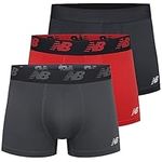 New Balance Men's 3" No Fly Trunk Boxer Brief Underwear (3 Pack), Black/Team Red/Thunder, Medium