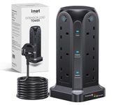 K-MART Tower Extension Lead with USB Slots, 18-IN-1 Surge Protected Extension Lead with 2M Extension Cable, 2 USB-C & 4 USB Ports, 12 UK Plug Sockets – Ideal for Home, Office & Workshop (Black)