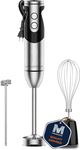 MegaWise Pro Titanium Reinforced 3-in-1 Immersion Hand Blender, Powerful Motor with 80% Sharper Blades, 12-Speed Corded Blender, IncludingWhisk and Milk Frother (Black Or Red)