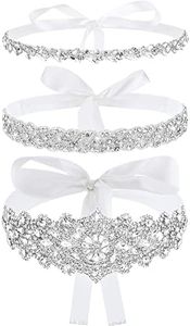 Jecery 3 Pieces Rhinestone Bridal Wedding Sash Belts Handmade Crystal Bridesmaid Sash for Formal Evening Dress Belts, White