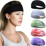 Beister Sports Headbands for Men & Women (5 Pack), Moisture Wicking Sweatbands, Elastic Non Slip Sweat Bands, Athletic Workout Fashion Wide Hair Bands for Running, Football, Cycling, Basketball, Yoga