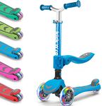 Kicknroll 2-in-1 Kick Scooter for Kids Ages 3-8, Foldable & 4 Adjustable Height Scooter with Seat, LED Flash 3 Wheel, Load 50 kg, Wide &Anti-Slip Deck, Toddler Scooter for 3 Year Old Boys Girls