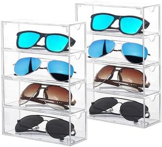 Kenpal Sunglasses Organizer for Multiple Pairs, Acrylic Stackable Glasses Holder with 4 Drawers, Transparent Eyeglass Case, Transparent