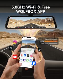 WOLFBOX G850 12" 4K Rear View Mirror Dash Cam – Front & Rear, WiFi, GPS, Night Vision, 64GB Card