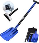 Overmont Retractable Snow Shovel with Ice Scraper Aluminum Lightweight Utility Portable Collapsible Shovel Mud for Car, Camping, and Garden Blue