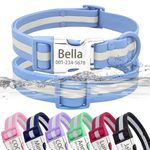 Senristar Personalized Waterproof & Reflective Dog Collar with Name Plate,Custom Easy Clean PVC Dog Collar with Buckle Engraved ID Name and Number (S(Width:3/5'', Fit 10.5''-16.5''),Light Blue)