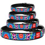 Leather Dog Collar XS - Colorful Printed Dog Collars for Small Medium Large Dogs - Handmade with Real Genuine Leather - Black (Flowers Pattern, XS 10-14" Neck 0.6" Wide)