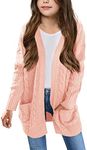 Arshiner Girls Jacket Lightweight Open Front Cardigans Long Sleeve Chunky Knit Sweater Casual Soft Fall Outwear Clothes Pink
