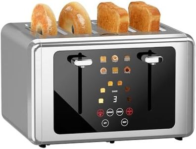 WUNLY Smart Digital 4 Slice Toaster with Touchscreen,Extra Wide 1.5" Slots for Bagel, 6 Bread & Browning Settings, Defrost/Reheat & Sound Control,Silver