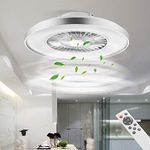 BKZO 60CM LED Ceiling Light with Fan, Ceiling Fan Lights 24 Levels Wind Speeds, Stepless Dimming Light, Modern Fan Lighting for Living Room, Dining Room, Bedroom, Office, 3000-5500K, Silver Frame