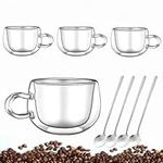 250ML Double Walled Glass Caffee Mugs,Set of 4,Glass Coffee Mugs with Handle,Latte Glass Caffee Cups,Clear Mugs for Hot Drinks,Espresso Cups,Tea, Milk, Juice,Ice-cream, Hot and Cold Glass Coffee Mugs