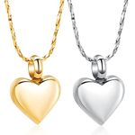 Imrsanl Small Heart Cremation Urn Necklace for Ashes Stainless Steel Memorial Ash Pendant Keepsake Jewelry (2 PCS)