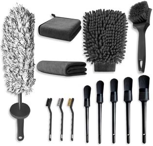 ZANZER 13Pcs Car Cleaning Kit with 40cm Extra Long Alloy Wheel Brush Detailing Brush Tire Brush Wash Mitt and Microfiber Towel, Auto Wash Set for Automotive Interior & Exterior Cleaning