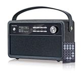 Roxel Retro D1 Vintage DAB+/FM Radio Wireless Speaker | Bedside Alarm Clock with Sleep Function. Rustic Exterior, Mains and USB Rechargeable, TF card, AUX and USB Compatible (Black)