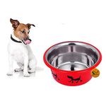 Sage Square Heavy Quality with Anti Skid Ring Round Shape, Stainless Steel Food / Drink Bowl for Dog / Cat / Other Pets (900ml, Red)