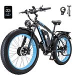 Kinsella K800 dual motor 26-inch fat tire mountain electric bike has: 23AH lithium battery, 4 color options, 21 speeds, color display UK Warehouse (black&blue)