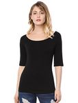 Allegra K Women's Half Sleeves Scoop Neck Fitted Layering Top Soft T-Shirt Black Medium