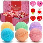 Valentine Bath Bombs with Surprise Toys Inside (6 Pack) - Perfect Valentines Day Gifts for Kids - Lovely Bubble Bomb, USA Made, Safe Ingredients, Fruity Scents, Heart Squishy by Two Sisters