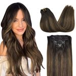 GOO GOO Clip in Hair Extension Real Human Hair, 18inch 120g 7pcs Hair Extensions Clip in, Remy Human Hair Extensions Clip in, Natural Human Hair, 2/6/2 Dark Brown Balayage