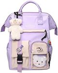 AoMoon Kawaii Backpack Lovely Pastel Rucksack for Teen Girls Aesthetic Student Bookbags with Kawaii Pin and Cute Accessories, Purple-f, One Size, Kawaii