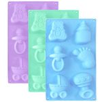 3 Pack Baby Shower Party Silicone Mold,DanziX Baby Carriage Feeding Bottle Little Feet Bear Pacifier Silicone Fondant Mold for Sugarcraft,Cake Decoration,Cupcake Topper,Chocolate-Purple,Blue,Green