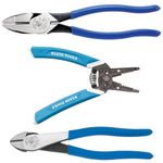 Klein Tools 80043 Heavy Duty Tool Set, Includes Lineman's Side-Cutting Pliers, Diagonal Cutters and Wire Stripper, 3-Piece