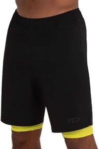 TCA Men's Ultra 2 in 1 Running Shorts with Inner Compression Short and Zip Pocket - Black/Lime Punch, X-Large