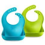 PandaEar Silicone Bibs for Babies & Toddlers with Food Catcher, Waterproof Soft Baby Bibs Weaning Feeding Bibs,Unisex, Non Messy |Lime Green/Turquoise