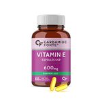 Carbamide Forte 600 mg Vitamin E Capsules for Face and Hair | 100% Natural Vitamin E Supplement with Vitamin E Oil | Paraben Free - 120 Capsules